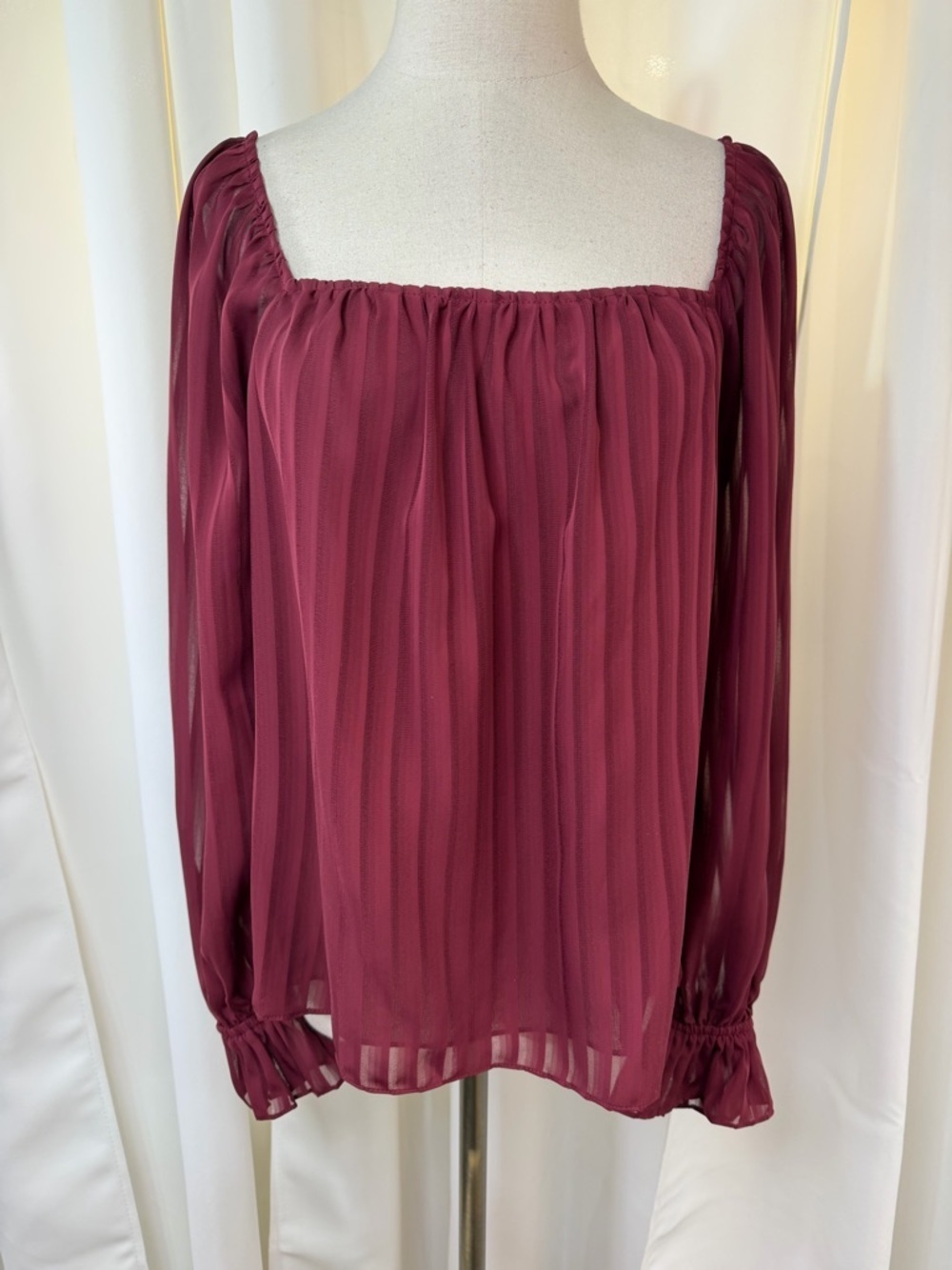 NWT LINI ‘Cara’ Striped Square Neck Blouse in “Mahogany” Burgundy Size XS